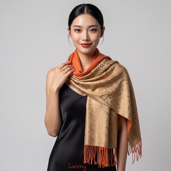 Two-layer silk wool scarf - peacock tail